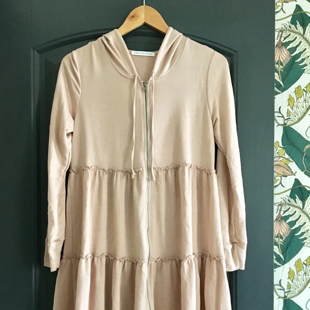 Longline Ruffle Zip Hoodie, blush color